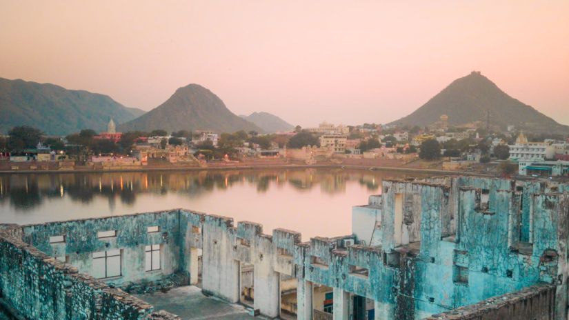 an ancient architecture near a lake