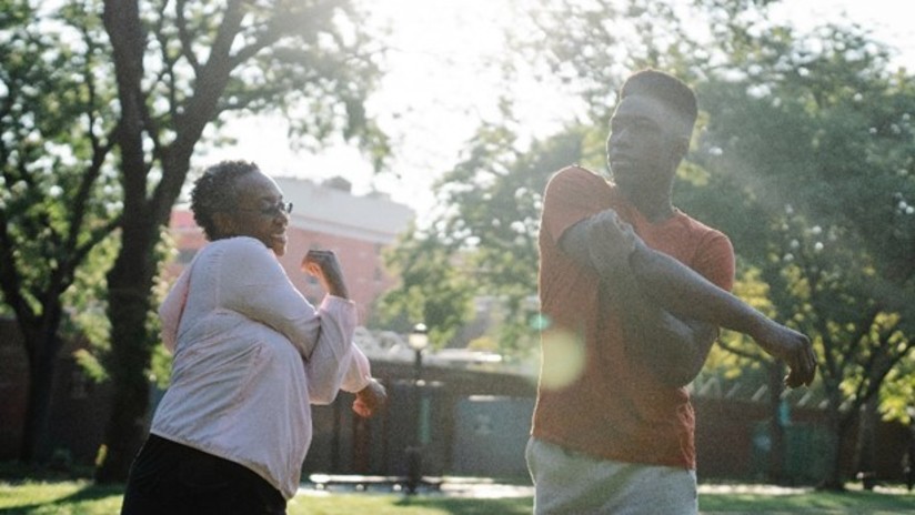 Mom and her son exercising