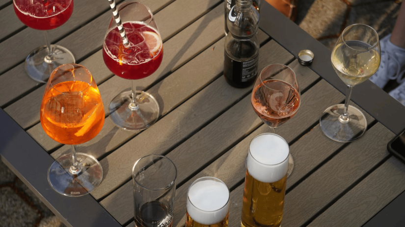 A table with an assortment of drinks