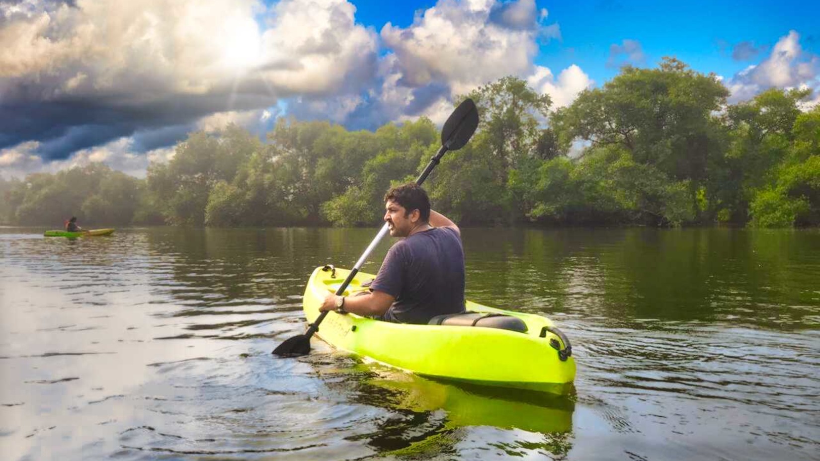 Person canoeing by himself