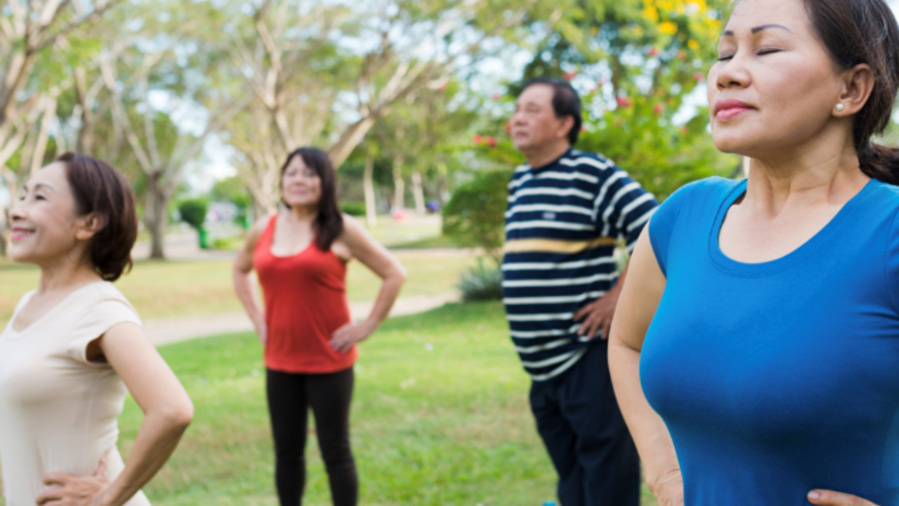 People exercising in a garden - Yo1