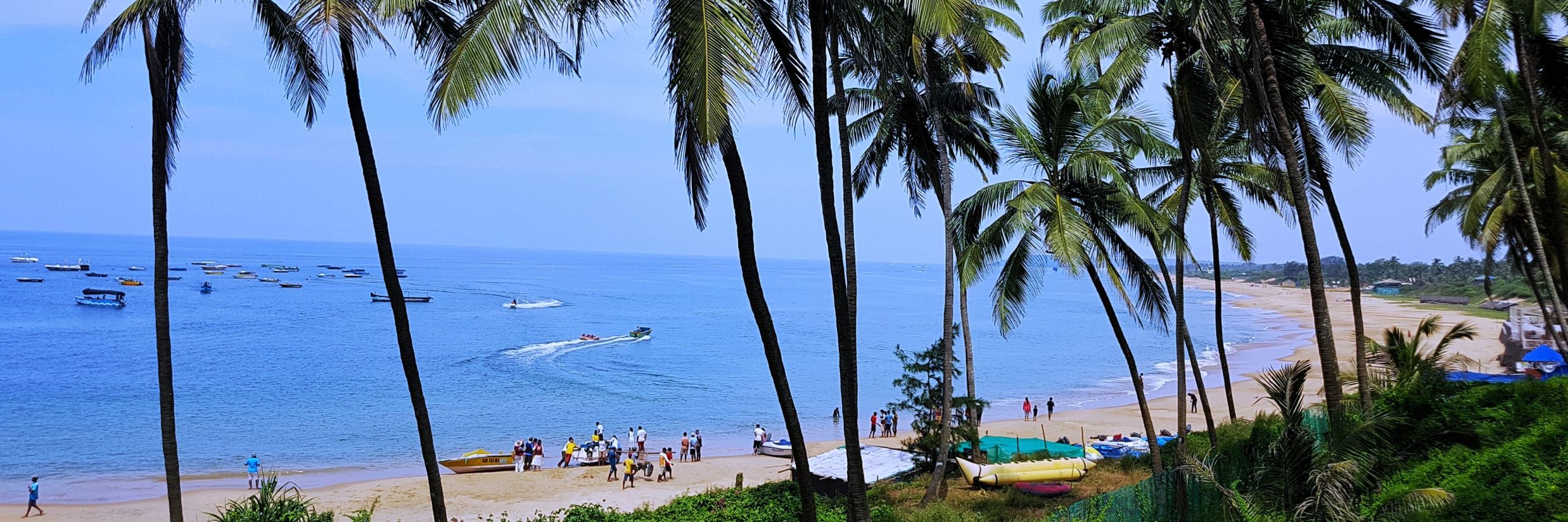 beach sand and palm trees with blue sky and sea as far the eyes can see @ Lamrin Ucassaim Hotel, Goa