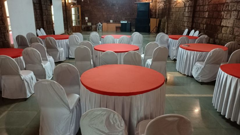 Lotus Eco Beach Resort Murud Beach-Dapoli District Ratnagiri - seating near a round table at the Banquet Hall