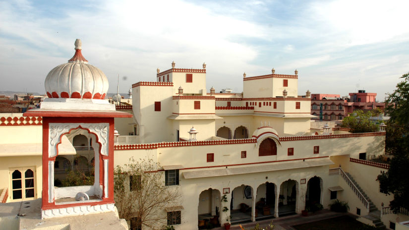 Facade view of Mandawa Haveli, Jaipur as seen from three floors above