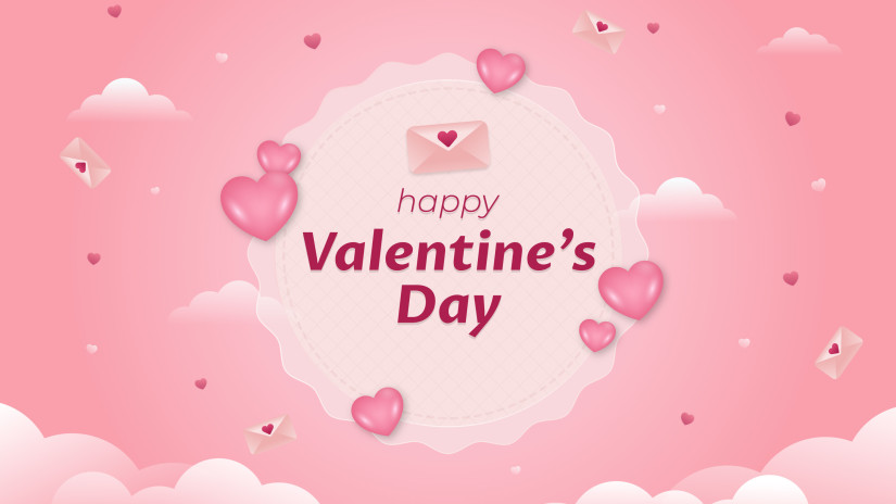 valentine's day offer poster with pink colour hearts