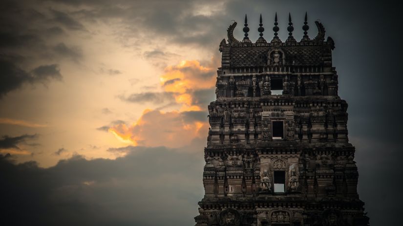  Facade of Varaswamy Temple with the dusk sky in the background