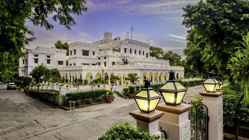 Facade with small shrubs on the compound - The Baradari Palace