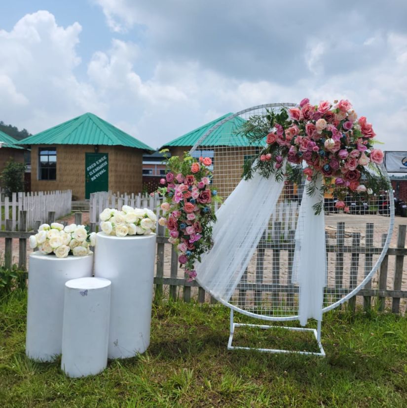 Woodstock Resort Shillong Decorations placed outside on a lawn