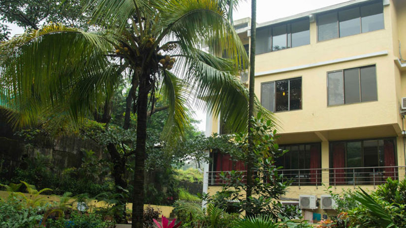 the outside lawn in front of a section of the resort - Zara's Resort