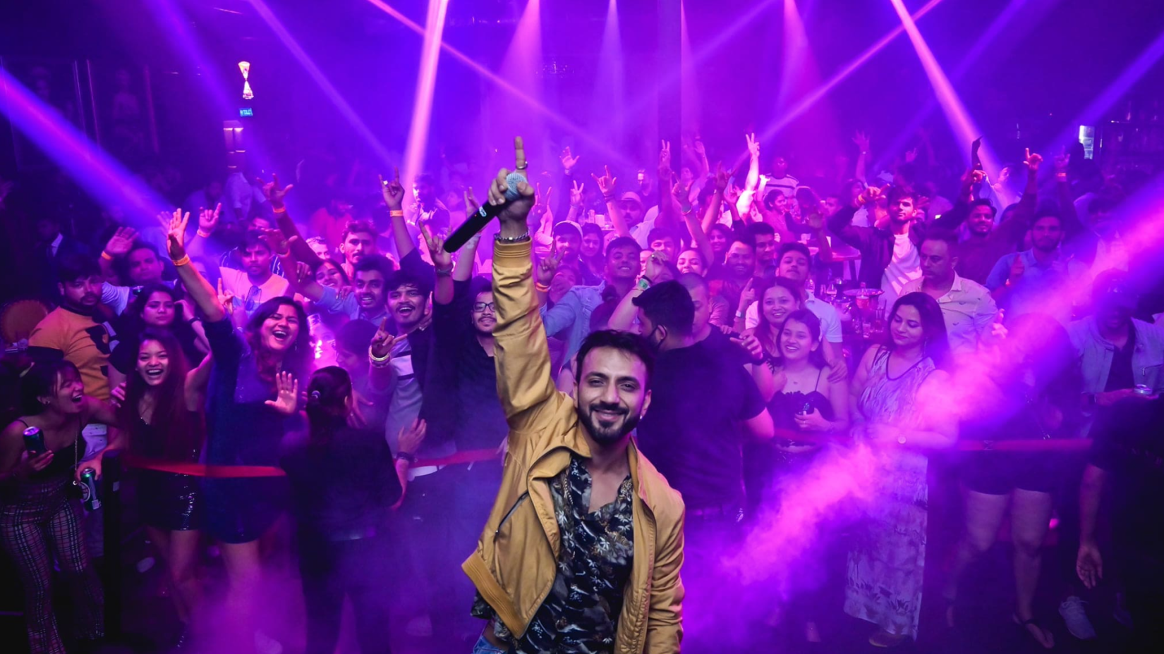 Artist at a concert with the crowd in the background