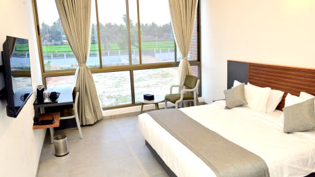 Deluxe Garden View Room with a double bed and a television - Clarks Inn Express, KRS Road, Mysore