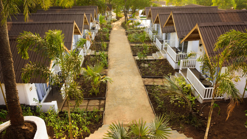 An aerial view of our accommodations - White Wood Resort, Morjim