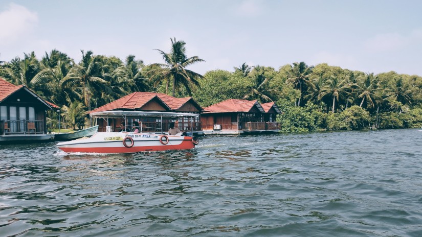 a houseboat in a lake