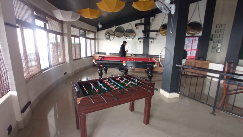 a foosball table at the games room in Cherrapunji