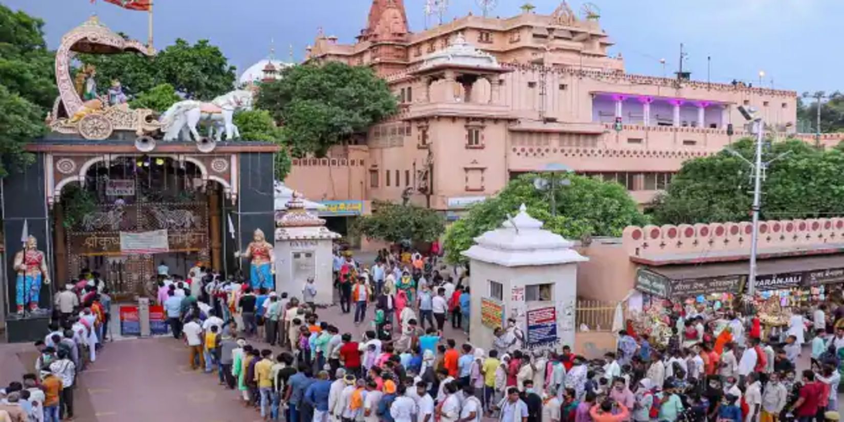 people runing to a temple