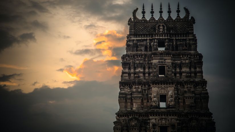  Facade of Varaswamy Temple with the dusk sky in the background