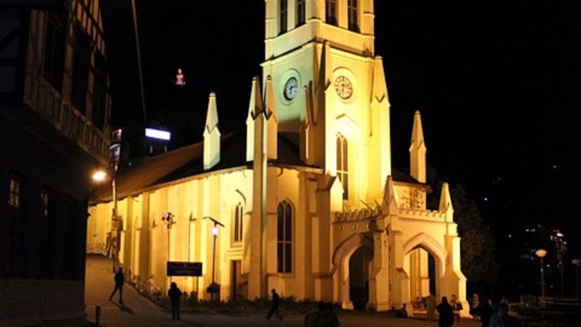 The view of a church at night