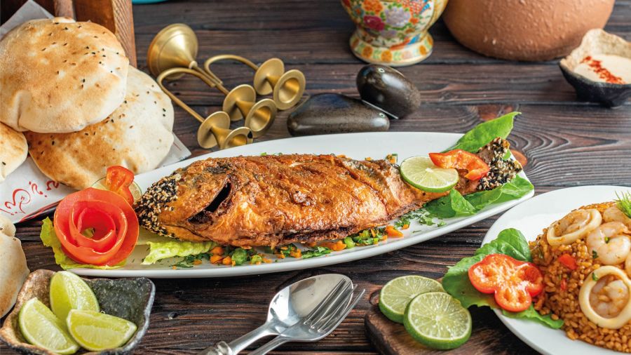 Deep fried Fish platter with sides