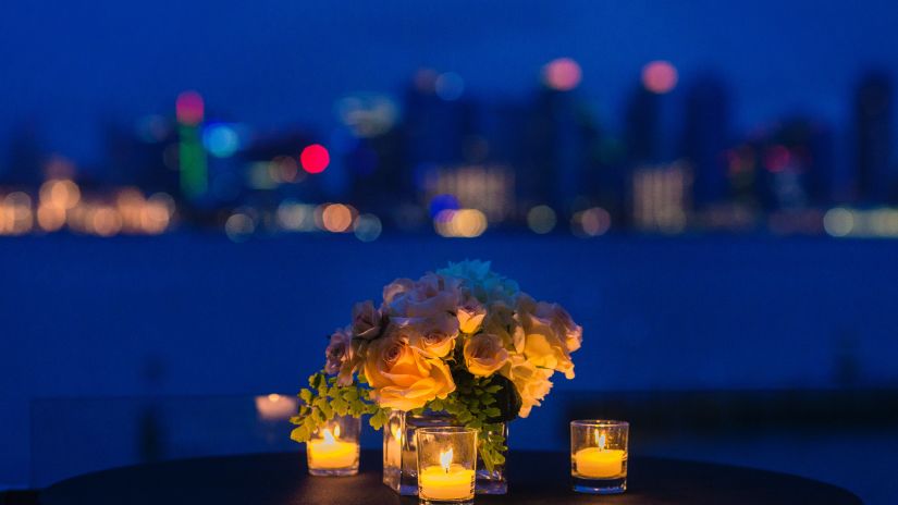 A candlelight dinner set up