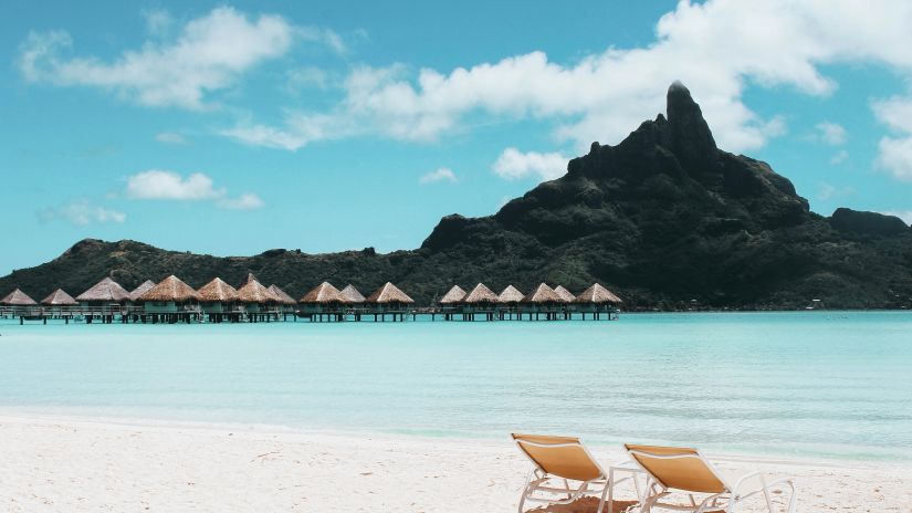 Beach chair with mountain in the background