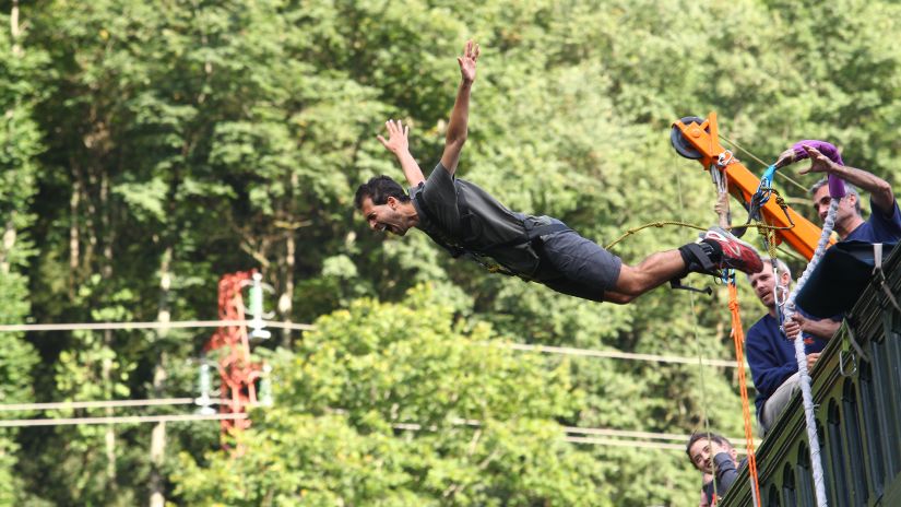 A man bungee jumping  -Fort JadhavGADH 