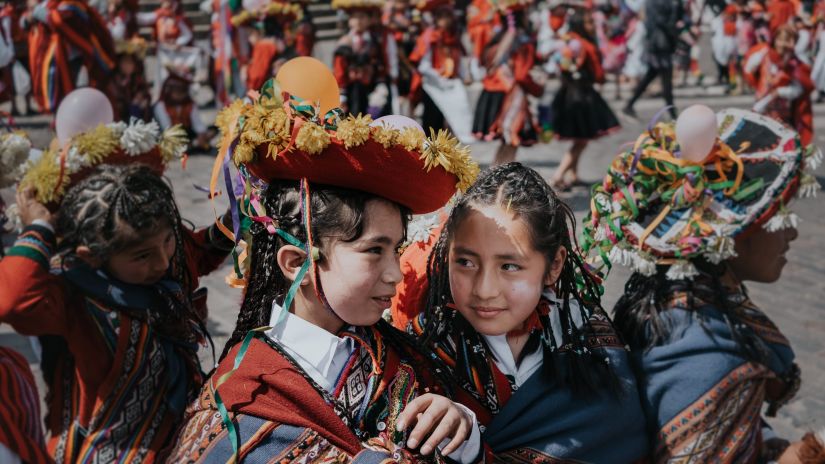 Children wearing a traditional outfit