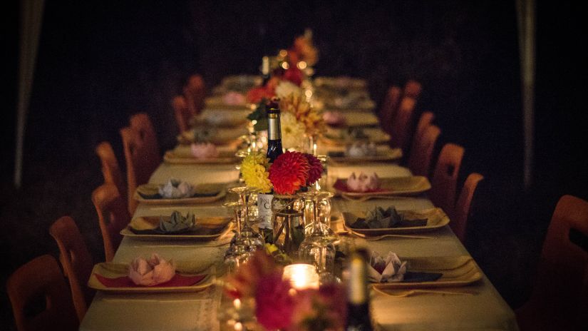 grandly set table @ Lamrin Ucassaim Hotel, Goa