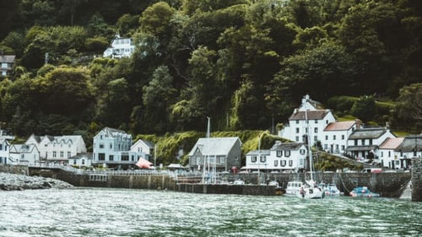 town near a lake