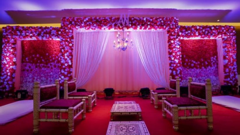 decorated wedding hall with flowers