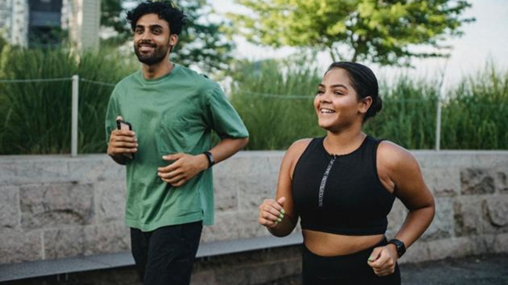 a man and a woman on a jog