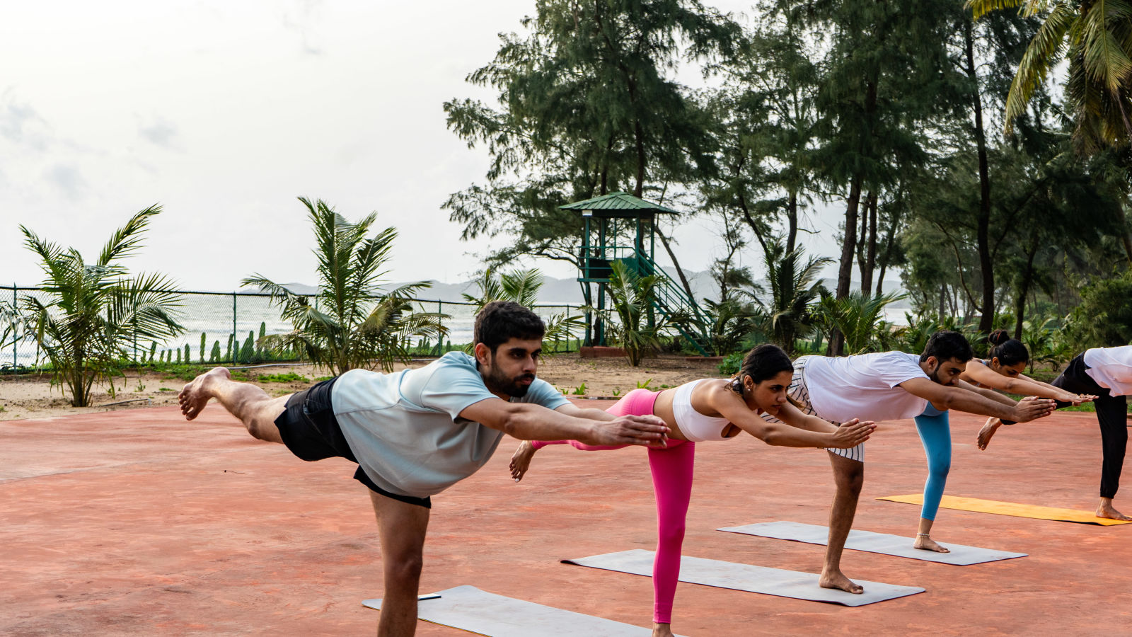 a group of people practising yoga