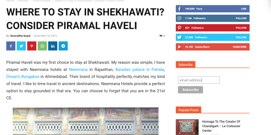 article about Piramal Haveli