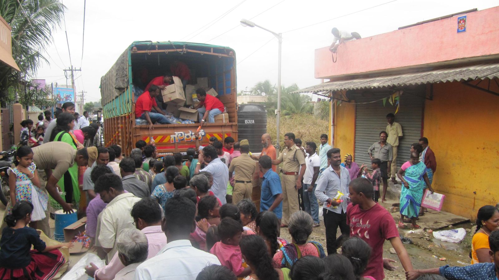 Necessary items being distributed from a truck