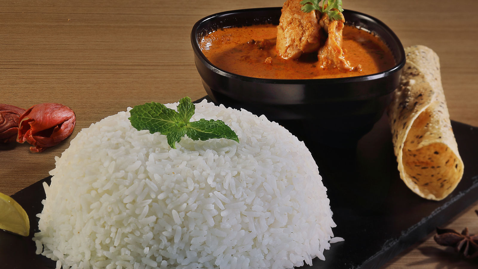 Chicken Curry with Steamed Rice at Wonderla