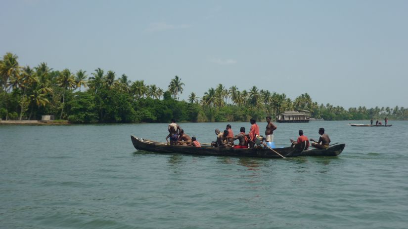 A traditional boat at Vembanad Lake carrying travellers