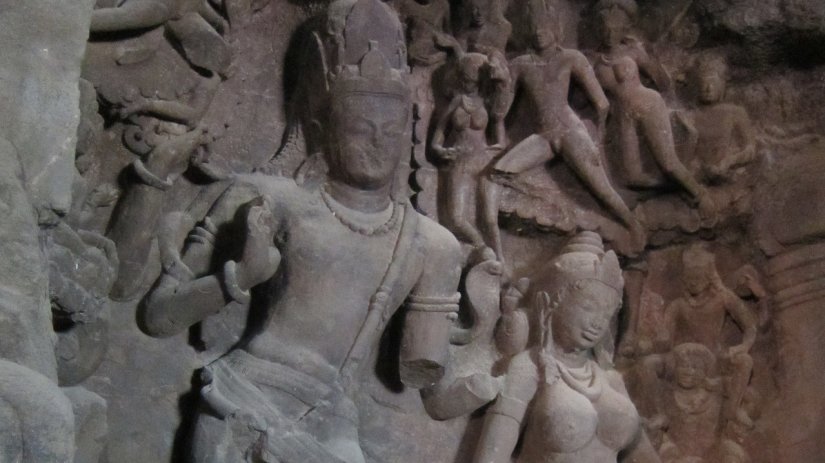 Scenes from hindu mythology carved in stone