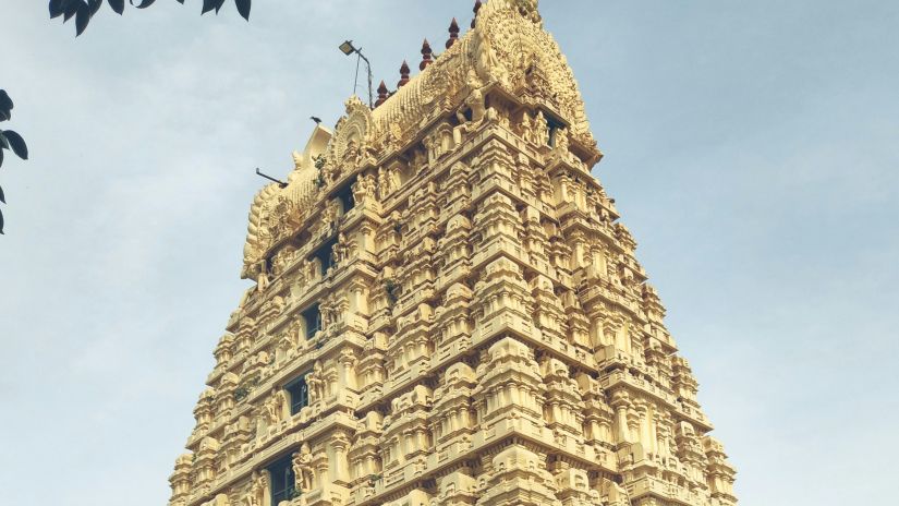 Exteriorof the hindu temple with golden colour