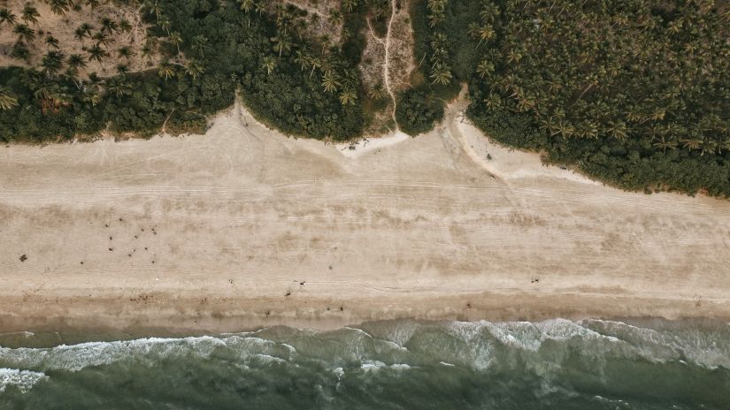 aerial view of an isolated beach