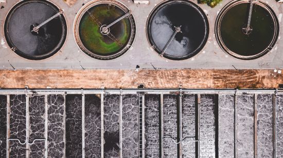 bird's eye view of sewage treatment plant