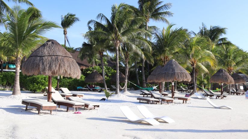 Lounging chairs on a beach