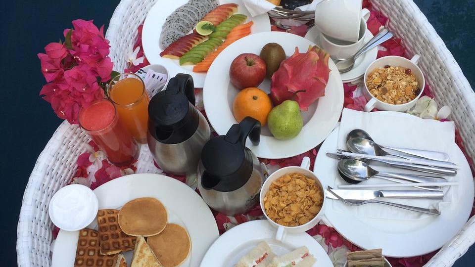 Heart shaped floating breakfast hamper