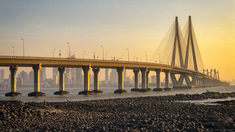 view of the iconic bridge of The Bandra-Worli Sea Link during evening