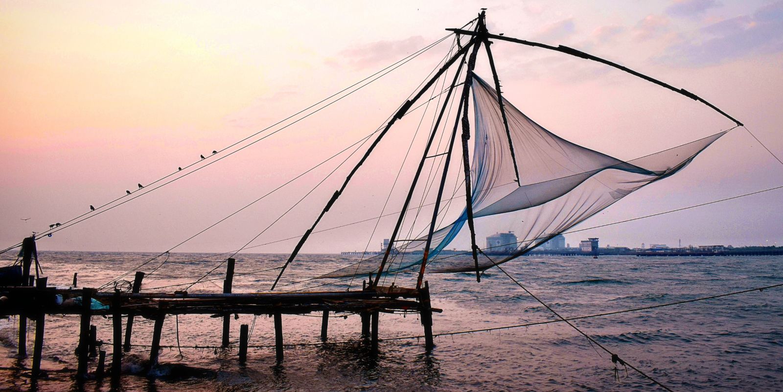 fishing net at a harbor in Kochi