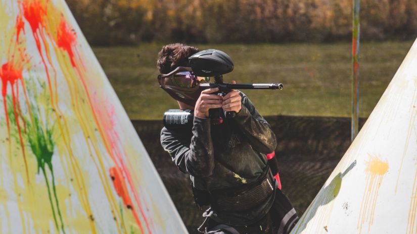 A person playing paintball