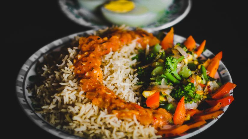 rice platter with vegetable garnishing