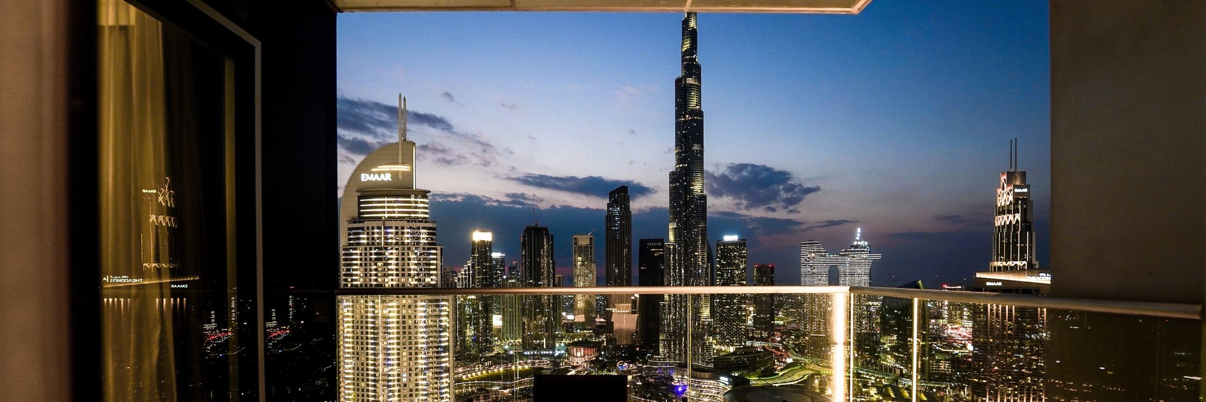 Address Dubai Mal(previously Address Fountain Views) Residence Tower - view of Burj Khalifa during nighttime from the sit out area of the balcony