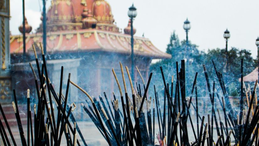 Incense sticks placed in front of Pahari Mandir