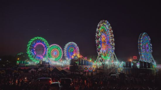 giant wheels decorated with lights