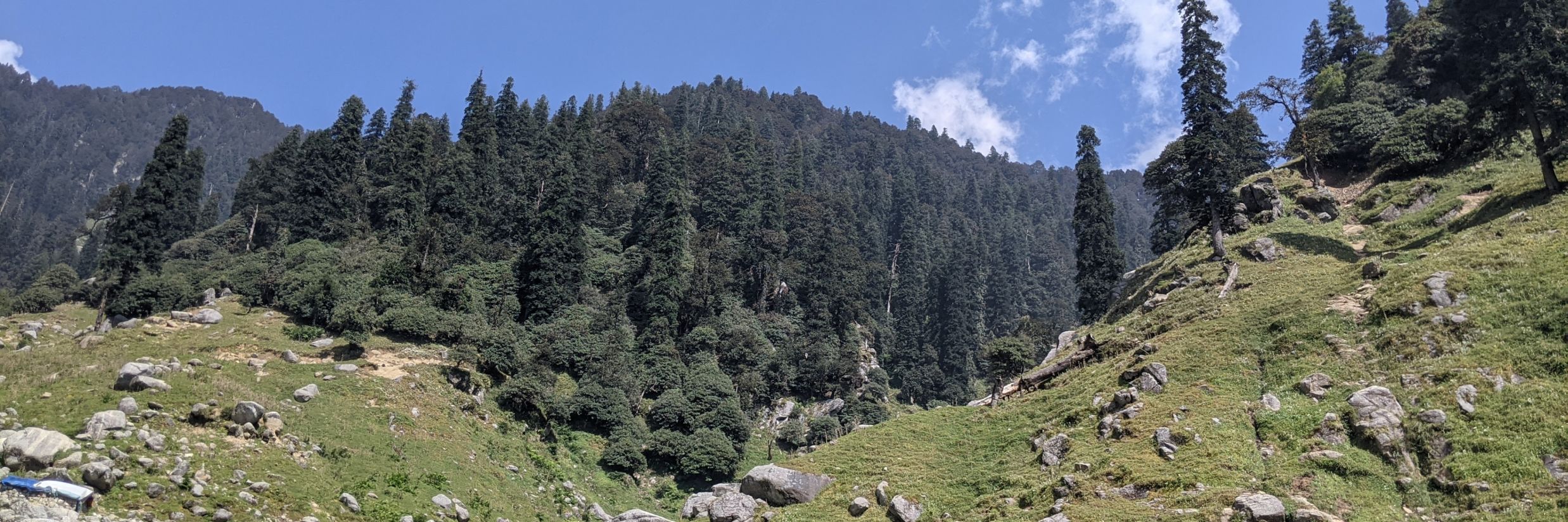 A view of hills and green valleys