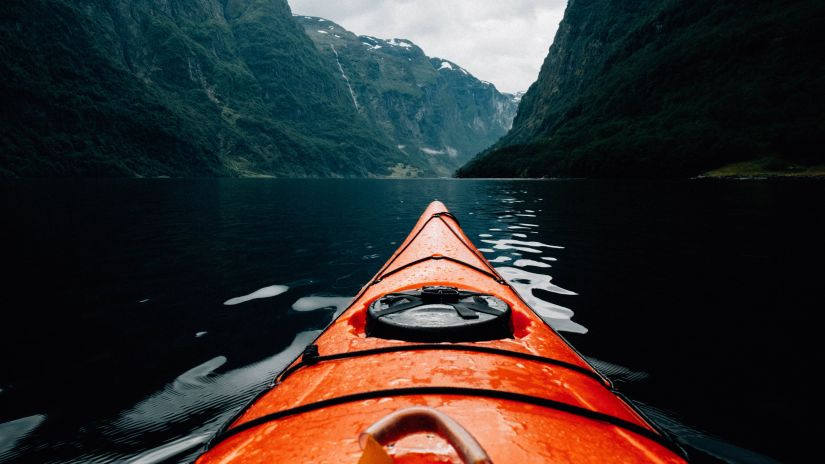 Partial view of Kayak, surrounded by deep waters and mountains